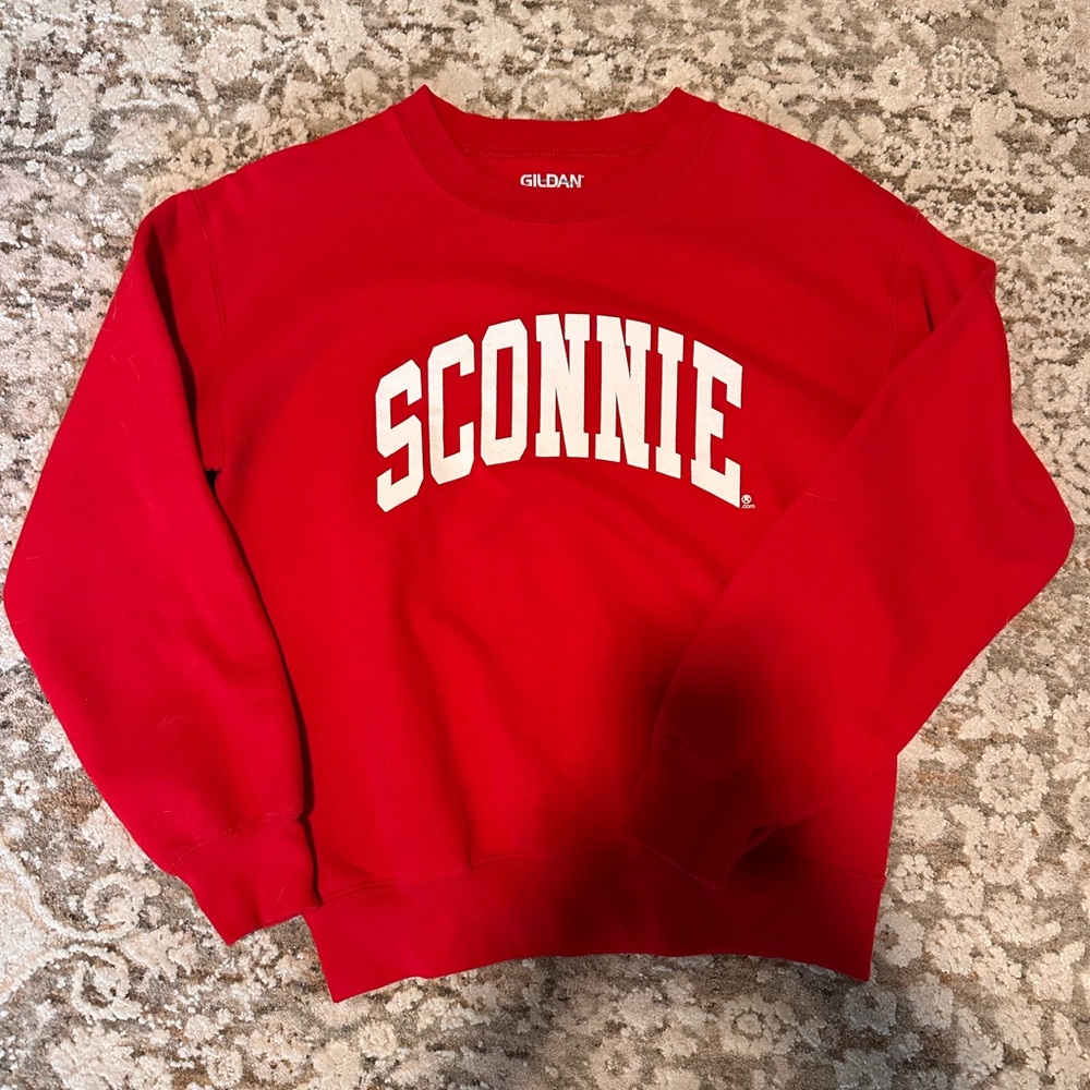 Gildan Red Crewneck Sweatshirt with White SCONNIE Arch